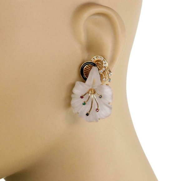 Diamond Onyx Frosted Crystal Gems 18kGold Earrings - Picture 2 of 4